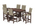 POLYWOOD Coastal Woven High-Back Arm Chair 7-Piece Bar Set with Trestle Legs in Mahogany / Dune Grass