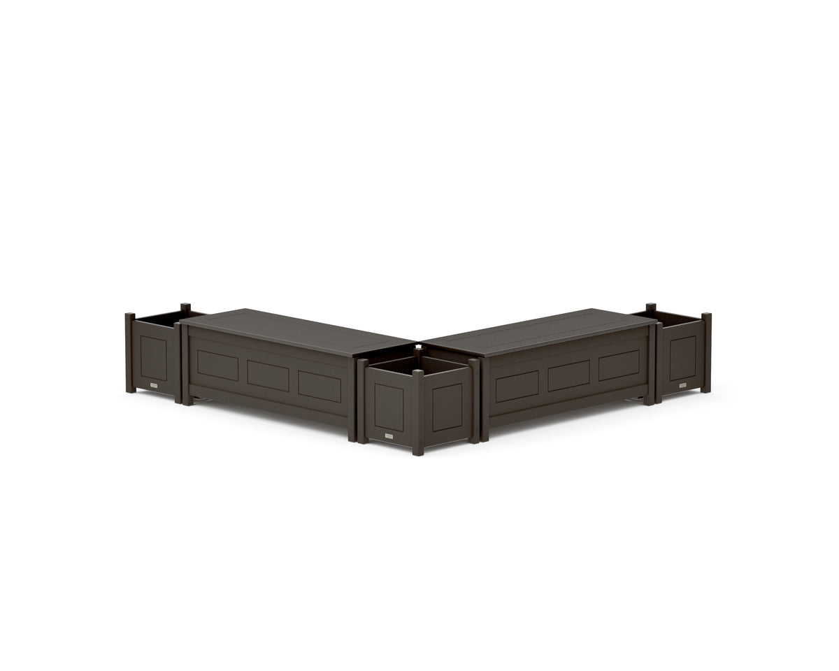 POLYWOOD 48" Country Living L-Shaped Planter Storage Bench Corner Set in Vintage Coffee