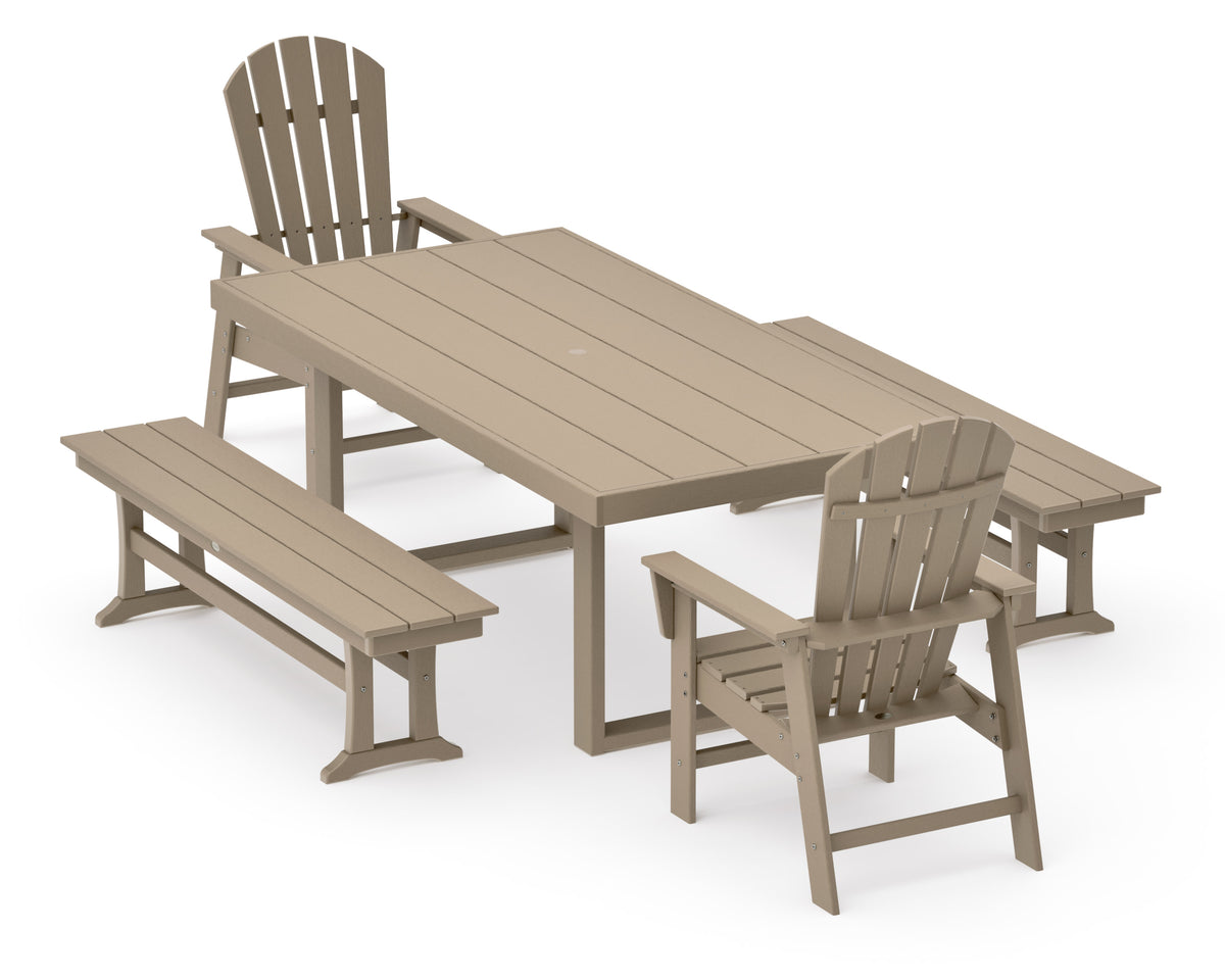 POLYWOOD South Beach 5-Piece Dining Set with Benches - 39" x 78" Table in Vintage Sahara