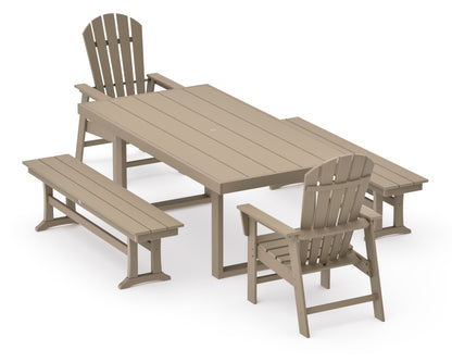 POLYWOOD South Beach 5-Piece Dining Set with Benches - 39" x 78" Table in Vintage Sahara