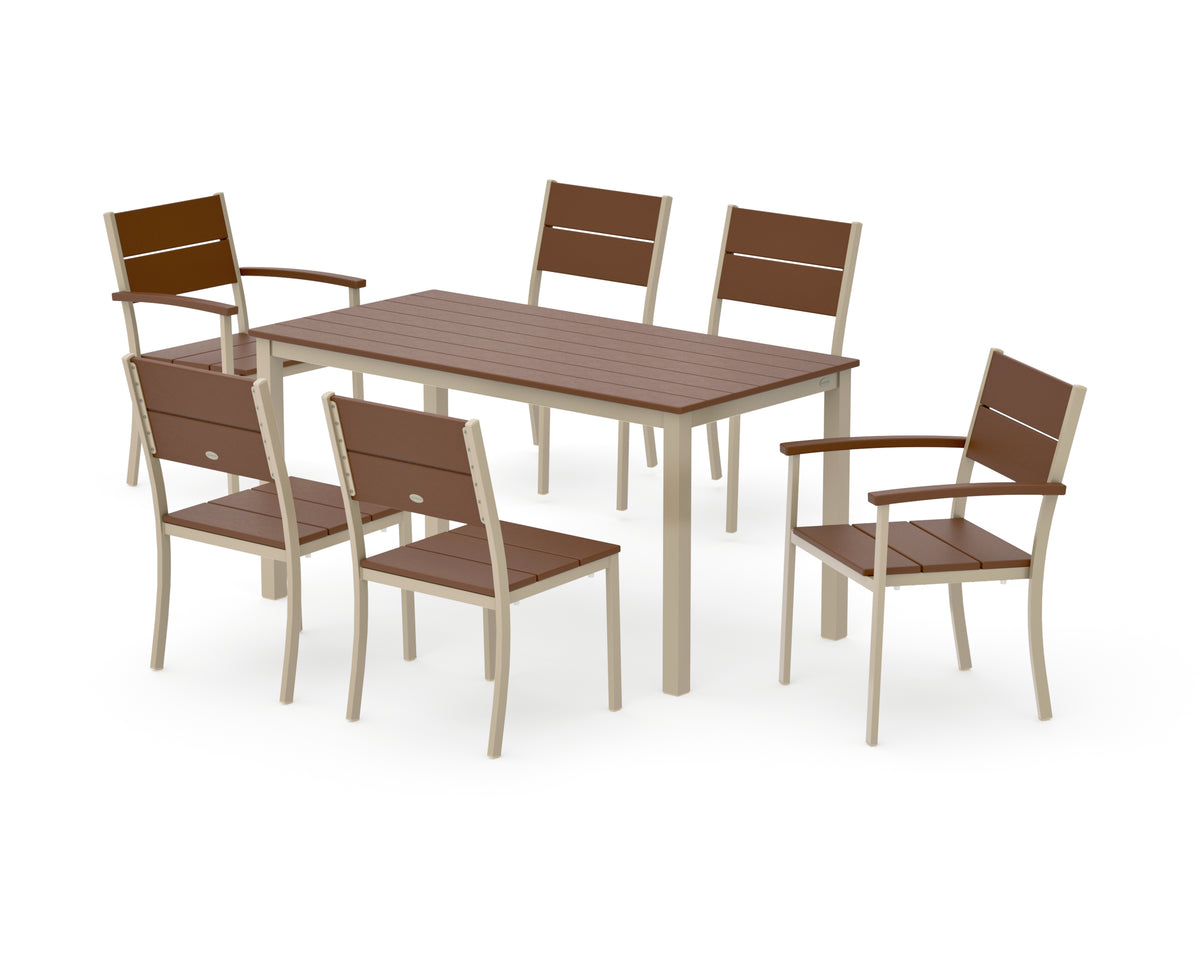 POLYWOOD Main Street 7-Piece Dining Set with Main Street 30 x 60 Dining Table in Sand / Teak