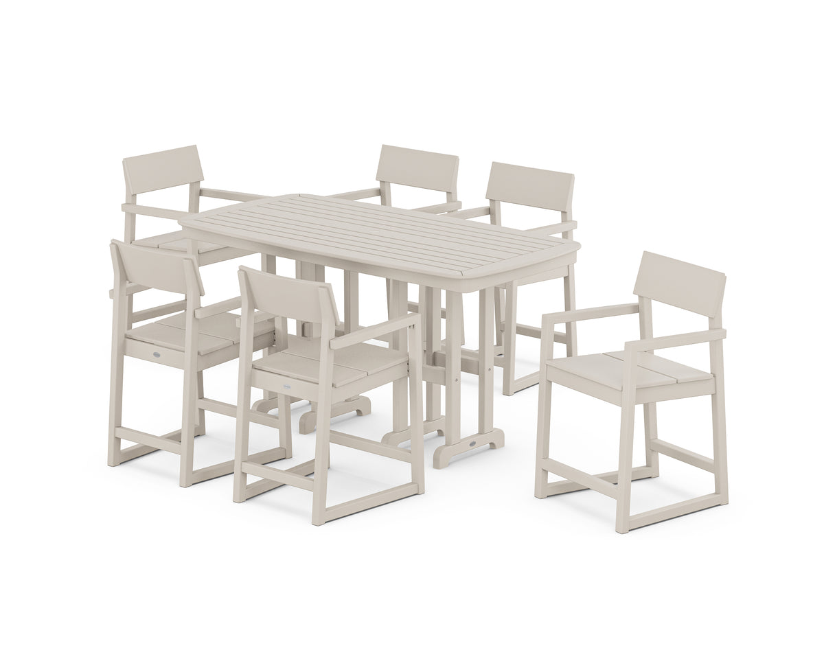 POLYWOOD EDGE Arm Chair 7-Piece Counter Set in Sand