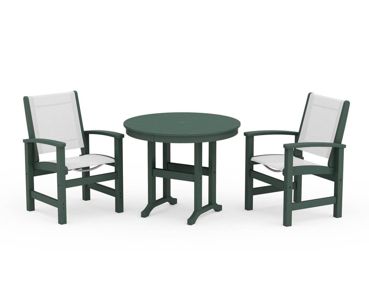 POLYWOOD Coastal 3-Piece Round Dining Set in Green / White