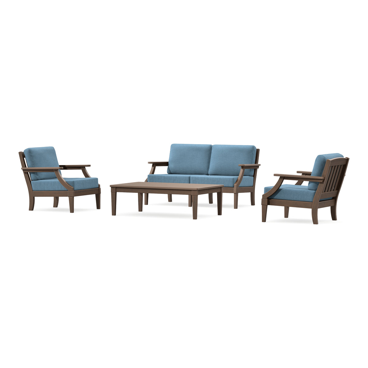 POLYWOOD PW Designer Series Estate Lounge 4-Piece Loveseat Set in Kona / Sky Blue