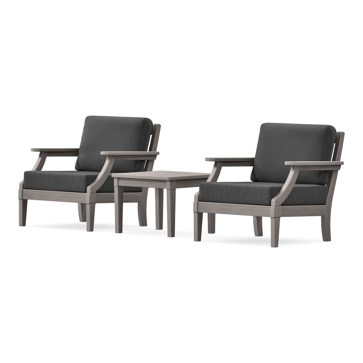 POLYWOOD PW Designer Series Estate 3-Piece Lounge Chair Set in Driftwood / Spectrum Carbon