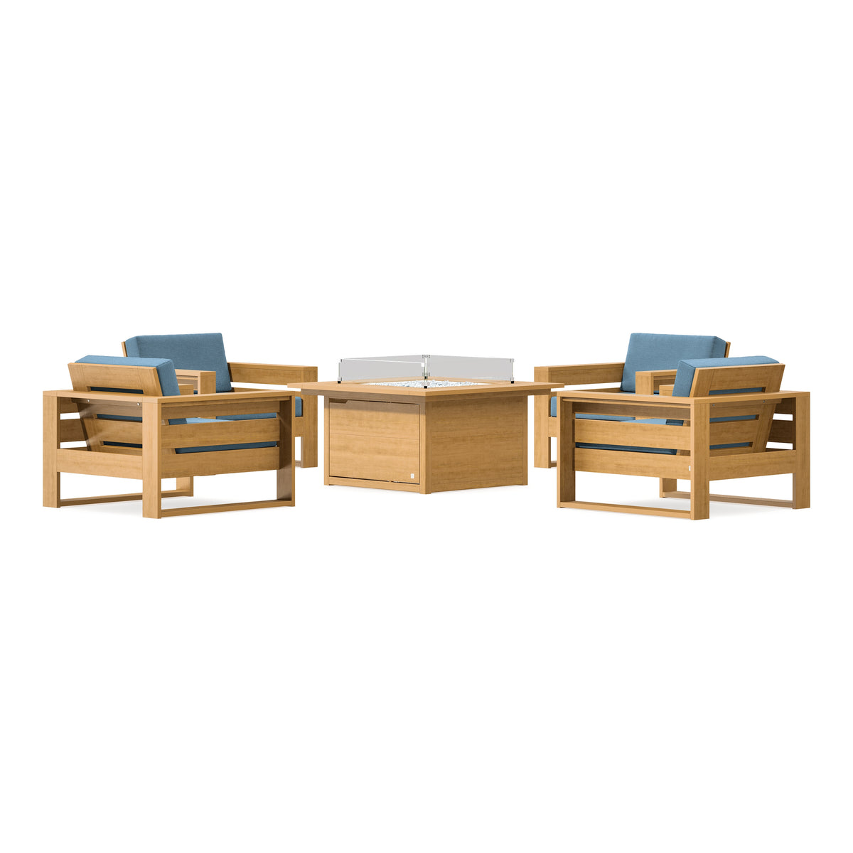 POLYWOOD PW Designer Series Latitude 5-Piece Lounge Fire Table Set in Natural / Sky Blue