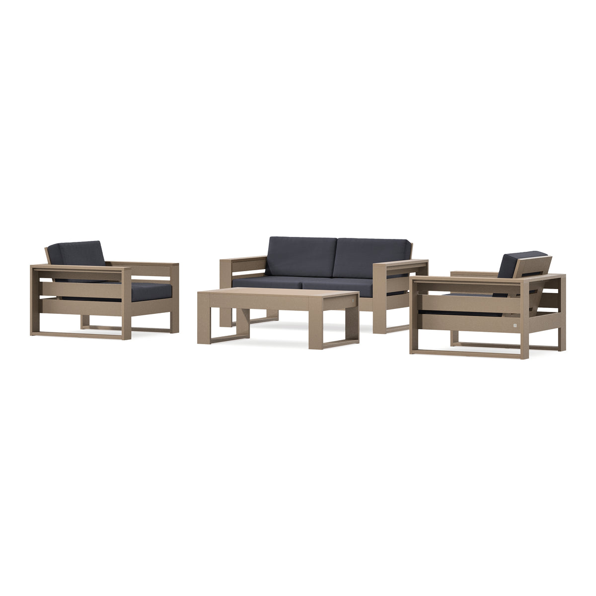 POLYWOOD PW Designer Series Latitude 4-Piece Lounge Loveseat Set in Vintage Sahara / Midnight Linen