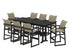 POLYWOOD EDGE Woven 9-Piece Farmhouse Bar Set with Trestle Legs in Black / Dune Grass