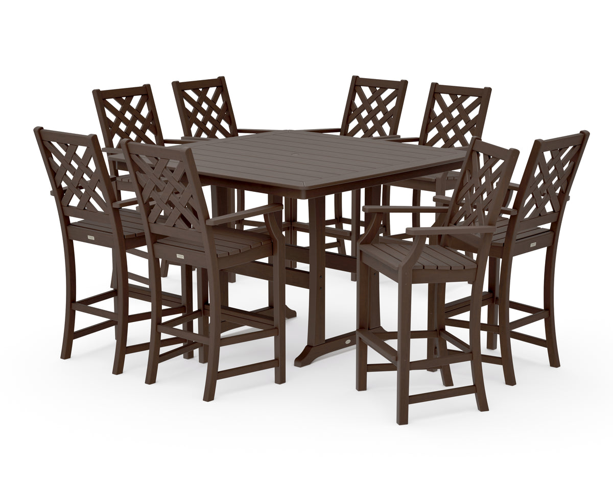 POLYWOOD Country Living Wovendale 9-Piece Square Bar Set with Trestle Legs in Kona