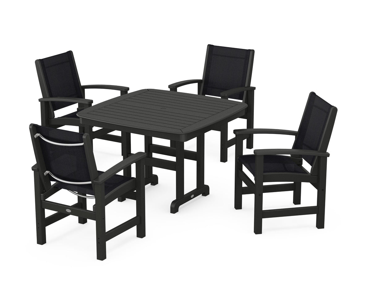 POLYWOOD Coastal 5-Piece Dining Set with Nautical 44" Dining Table in Black / Black
