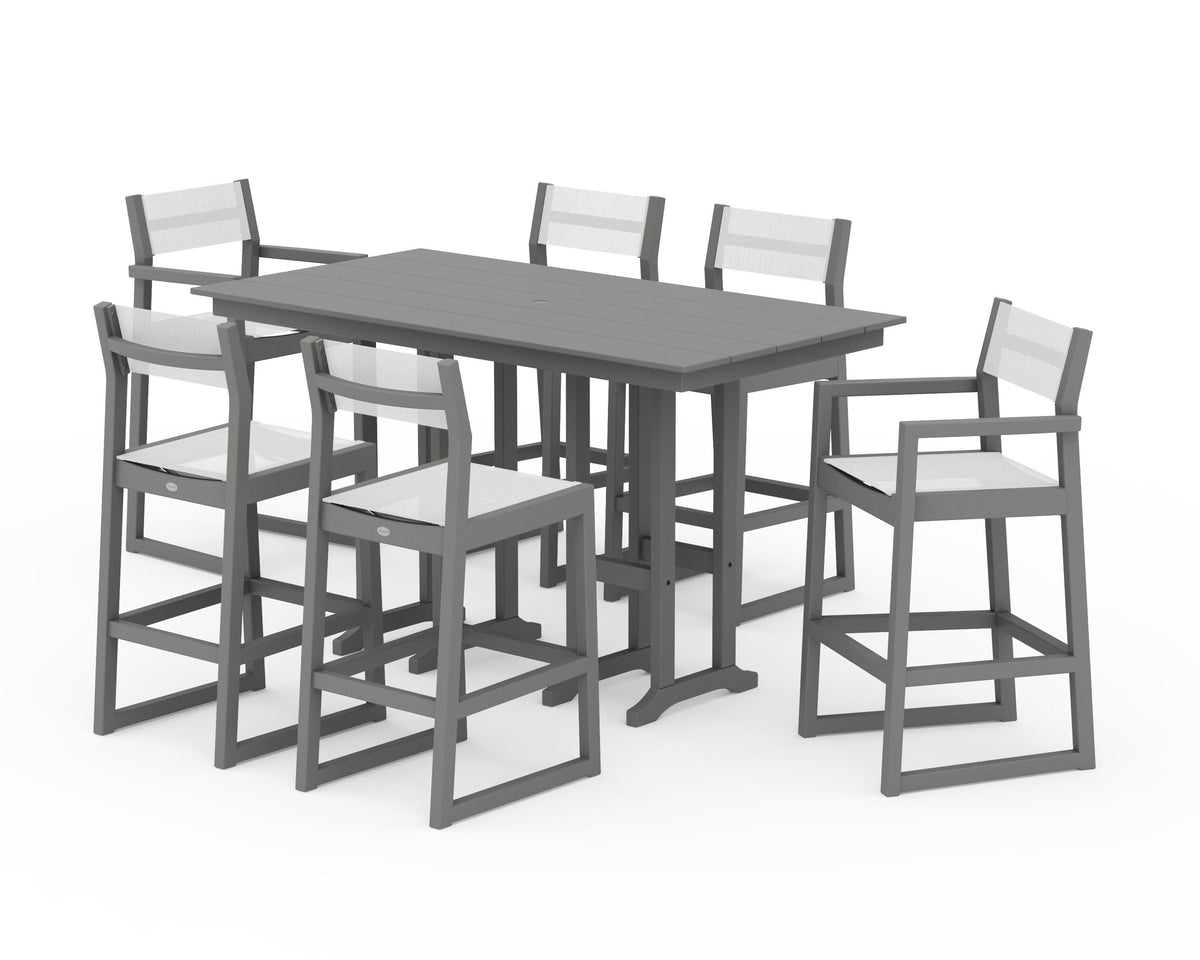 POLYWOOD EDGE Sling 7-Piece Farmhouse Bar Set in Slate Grey / White
