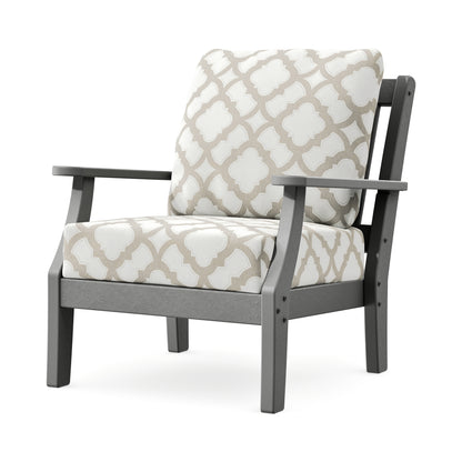 POLYWOOD Chinoiserie Deep Seating Chair in Slate Grey / Trellis Dune Burlap