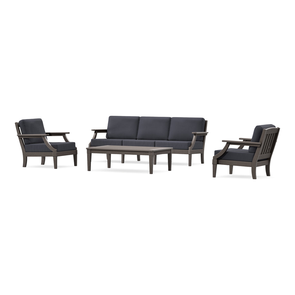 POLYWOOD PW Designer Series Estate 4-Piece Lounge Sofa Set in Vintage Coffee / Midnight Linen