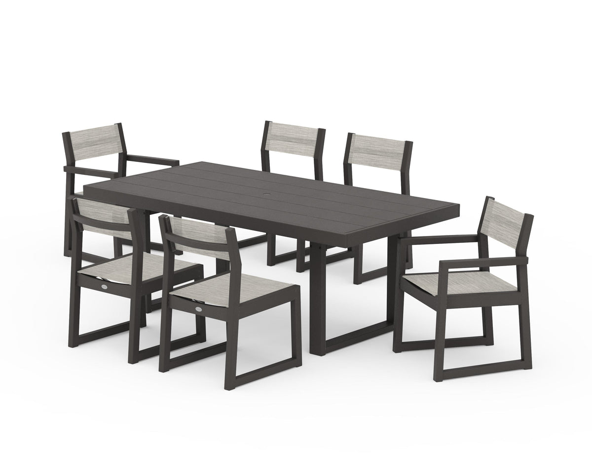 POLYWOOD EDGE Sling 7-Piece Dining Set in Vintage Coffee / Birch