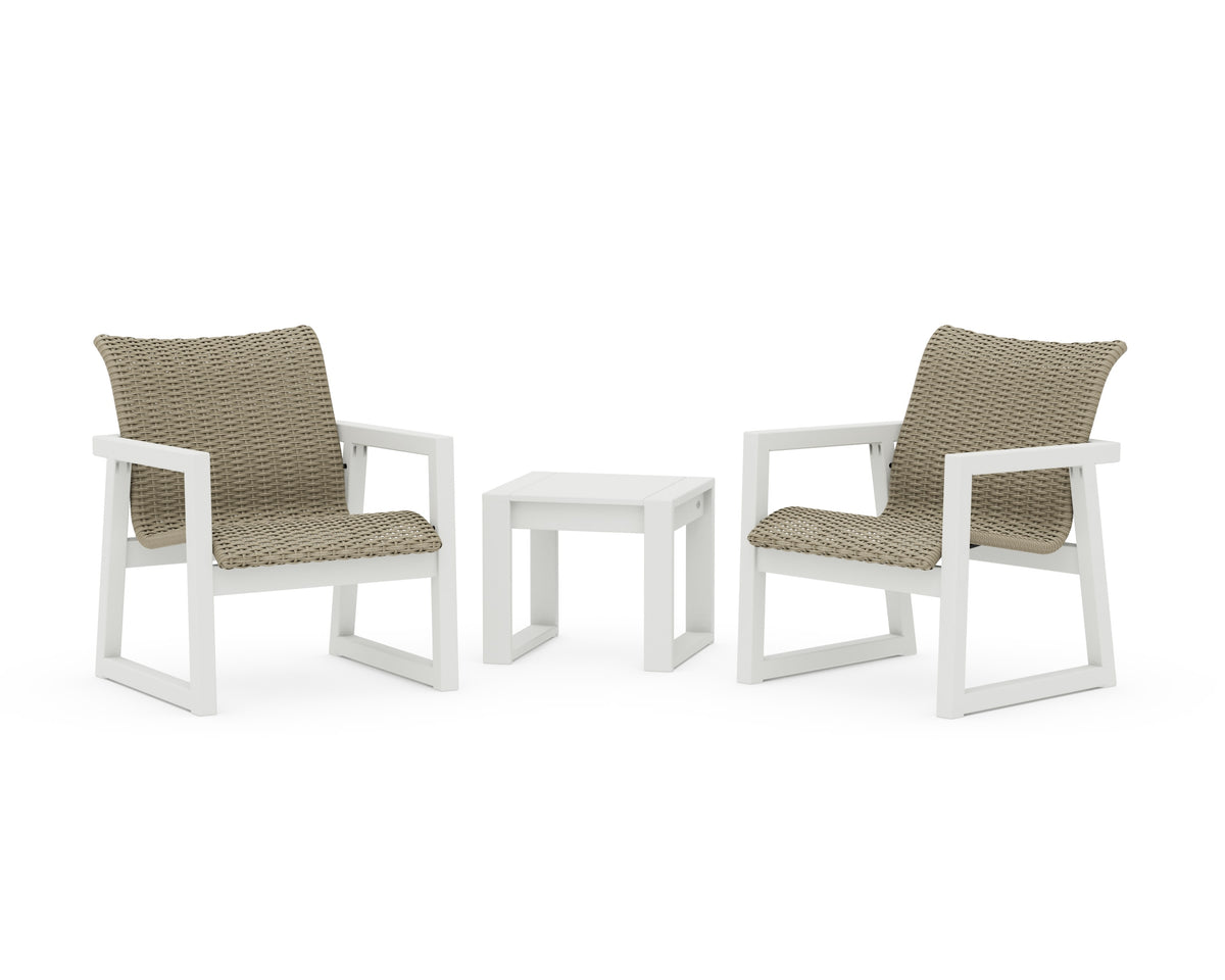 POLYWOOD EDGE Woven 3-Piece Lounge Chair Seating Set in White / Dune Grass