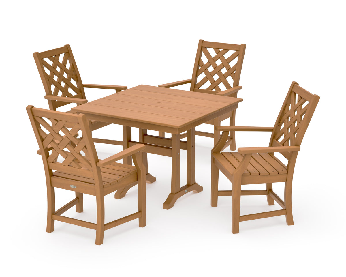 POLYWOOD Wovendale 5-Piece Farmhouse Dining Set with Trestle Legs in Natural