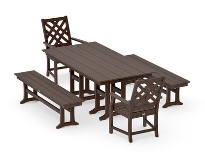POLYWOOD Wovendale 5-Piece Farmhouse Dining Set with Benches in Kona