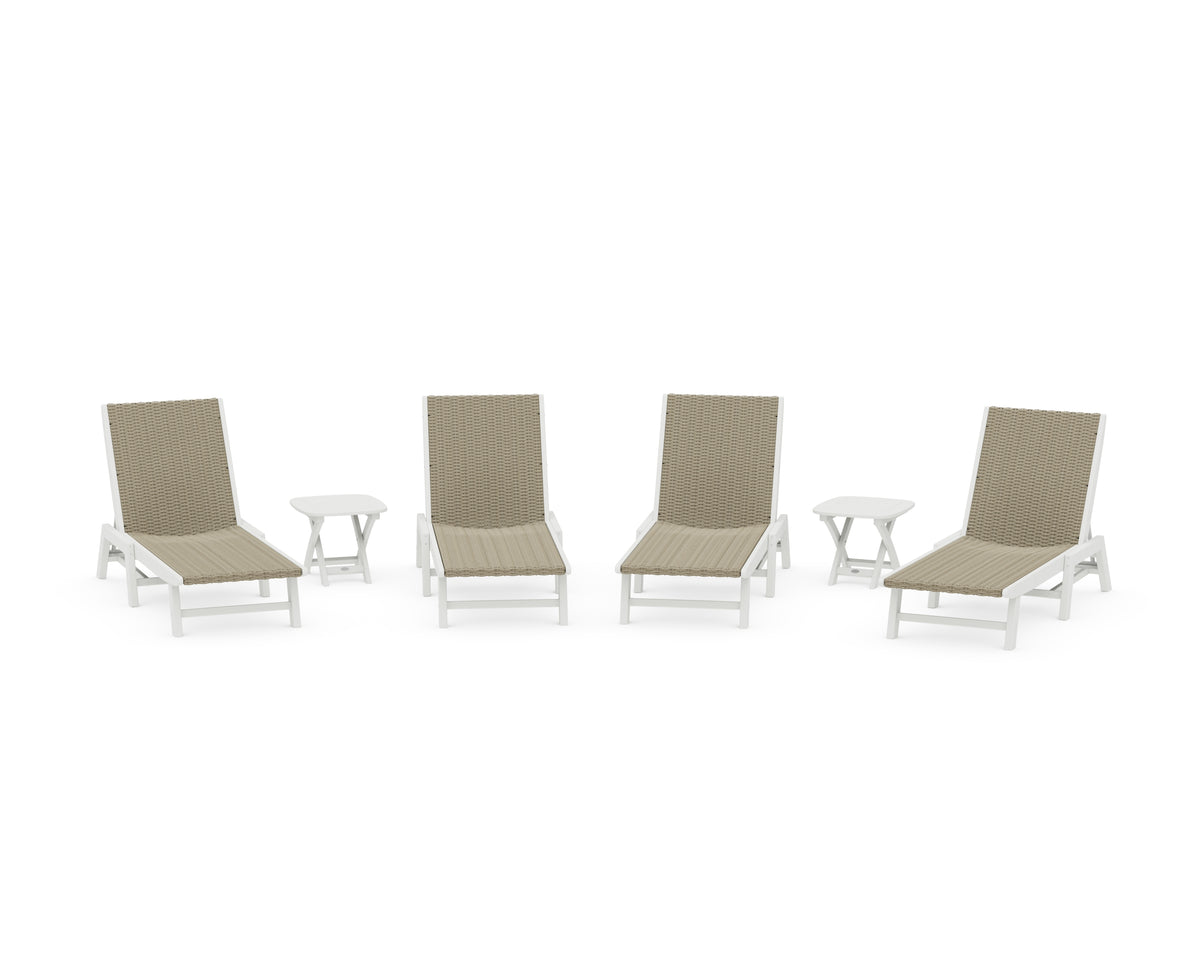 POLYWOOD 6-Piece Coastal Woven Chaise Lounge Set in White / Dune Grass