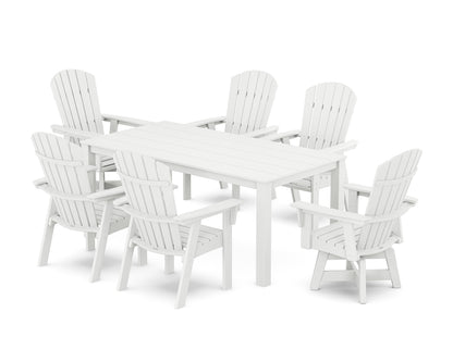 POLYWOOD Nautical Curveback Adirondack Swivel 7-Piece Parsons Dining Set in White