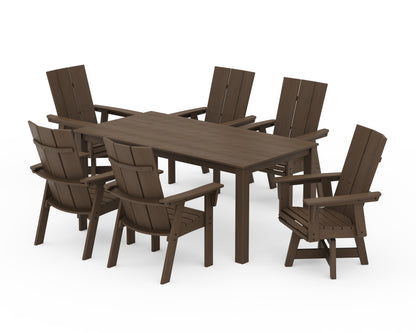 POLYWOOD Modern Curveback Adirondack 7-Piece Parsons Swivel Dining Set in Kona