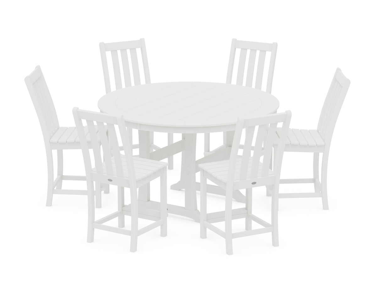 POLYWOOD Vineyard 7-Piece Side Chair Round Counter Set in White