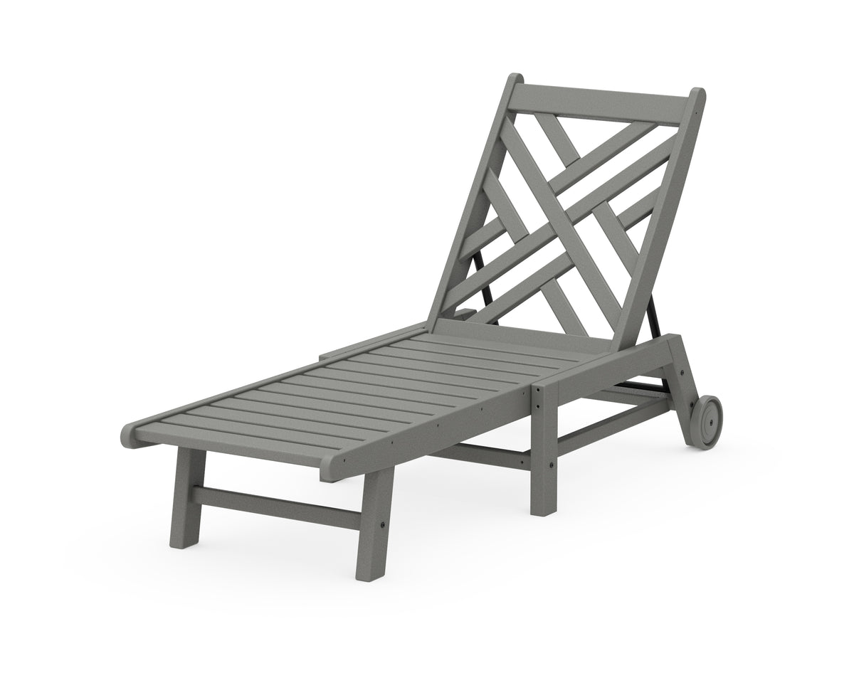 POLYWOOD Chippendale Chaise with Wheels in Slate Grey