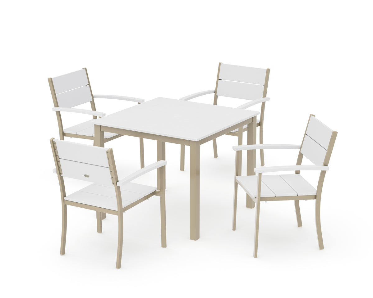 POLYWOOD Main Street 5-Piece Dining Set with Main Street 36" x 36" Dining Table in Sand / White
