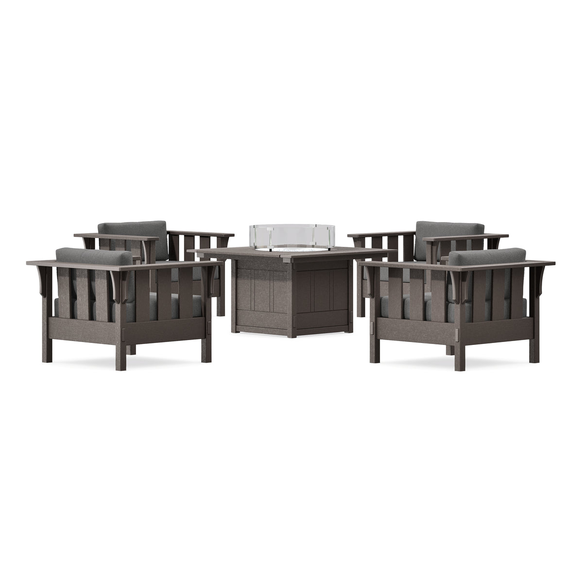 POLYWOOD Acadia 5-Piece Deep Seating Set with Fire Pit Table in Vintage Coffee