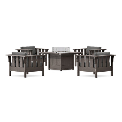 POLYWOOD Acadia 5-Piece Deep Seating Set with Fire Pit Table in Vintage Coffee