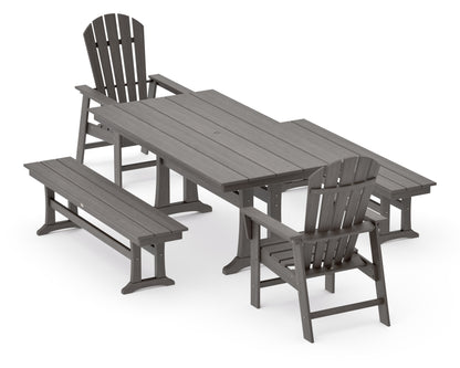 POLYWOOD South Beach 5-Piece Farmhouse Dining Set with Trestle Legs - 37" x 72" Table in Driftwood