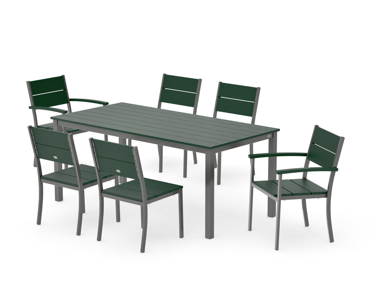 POLYWOOD Main Street 7-Piece Dining Set with Main Street 36" x 72" Dining Table in Charcoal / Green