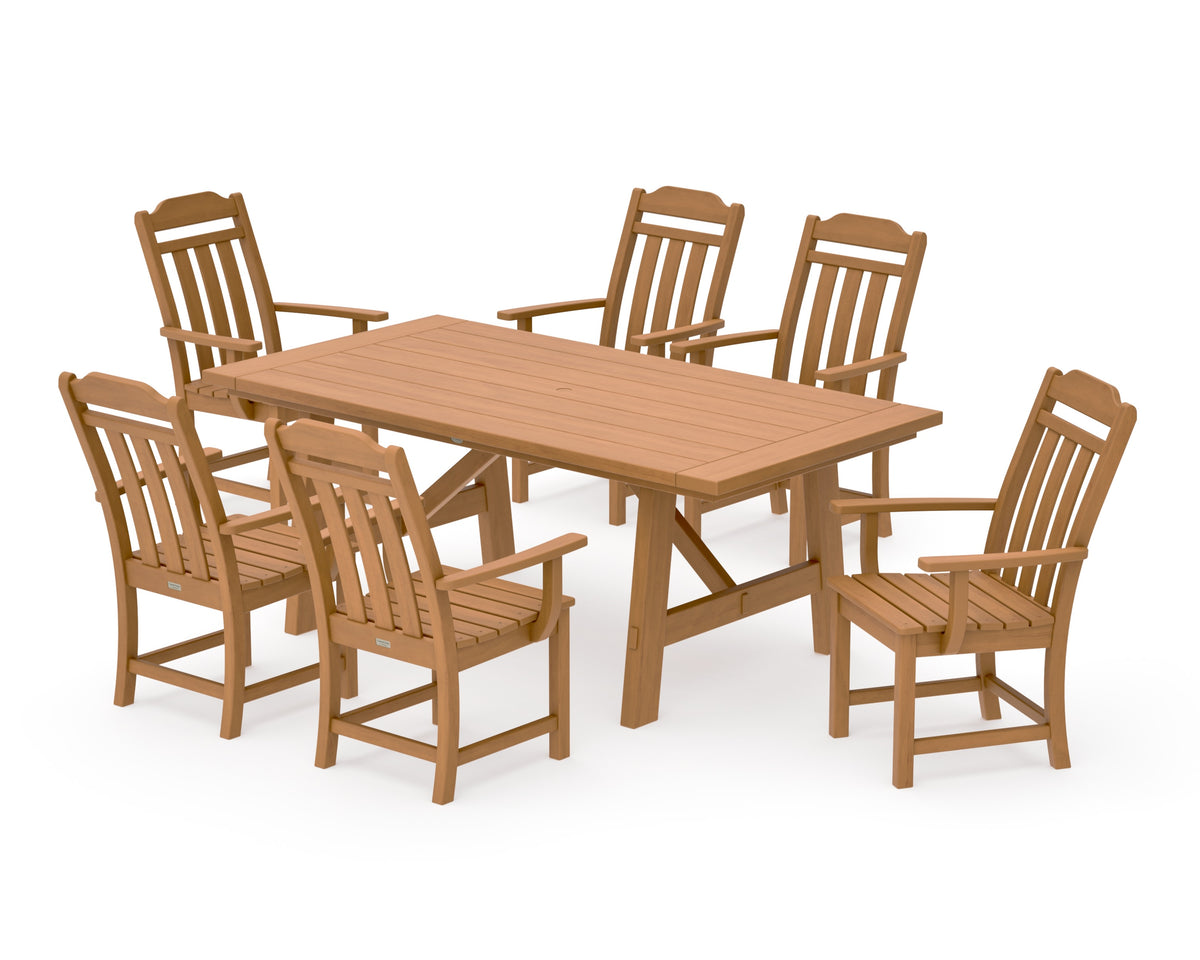 POLYWOOD Cottage Arm Chair 7-Piece Rustic Farmhouse Dining Set in Natural