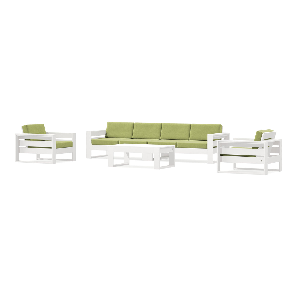 POLYWOOD PW Designer Series Latitude 5-Piece Lounge Sofa Set in Vintage White / Chartreuse Boucle