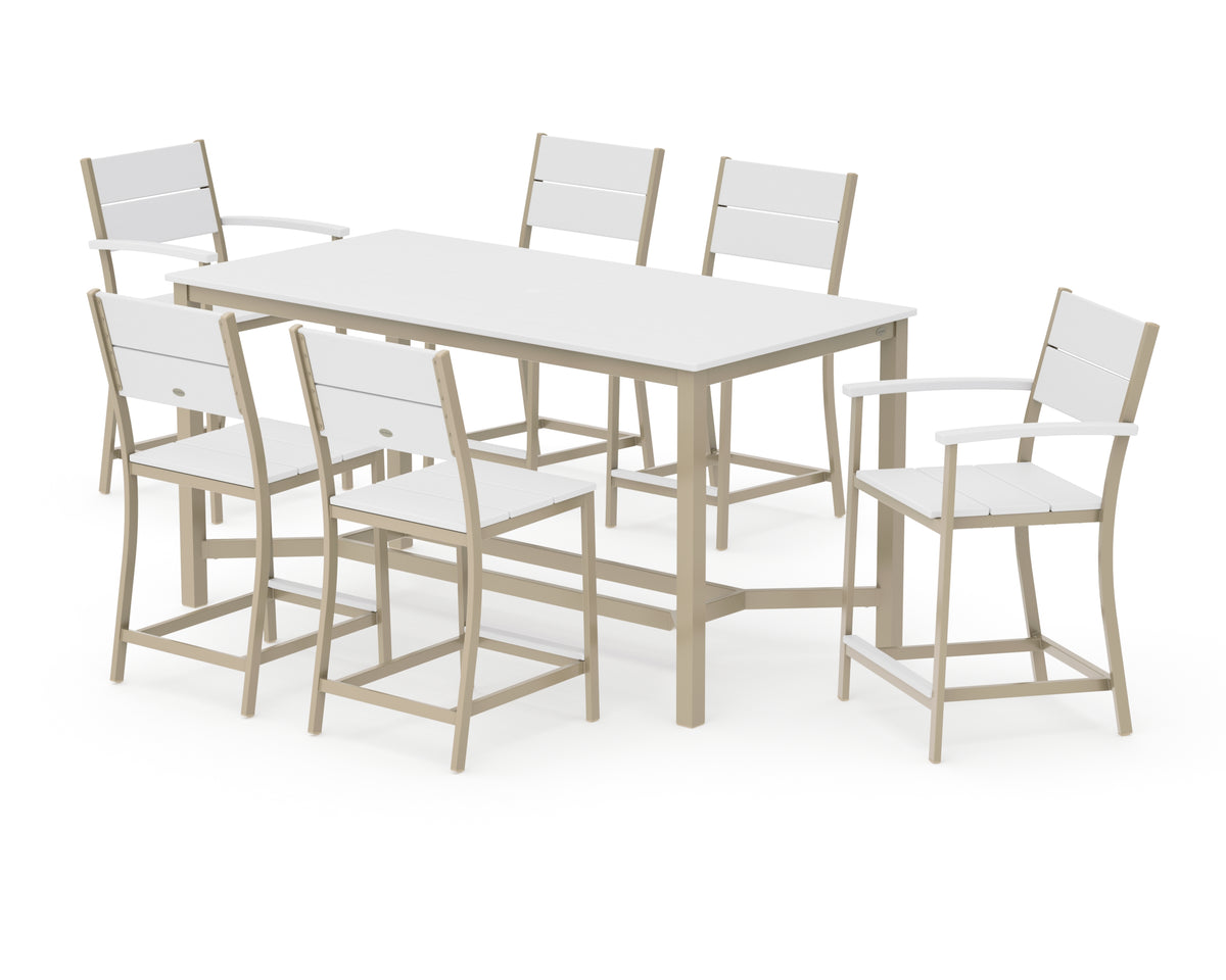 POLYWOOD Main Street 7-Piece Counter Set in Sand / White