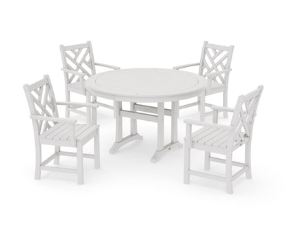 POLYWOOD Chippendale 5-Piece Nautical Trestle Dining Arm Chair Set in Vintage White