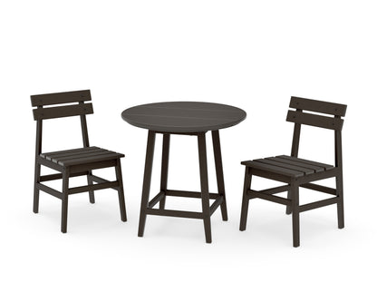 POLYWOOD Modern Studio Plaza Chair 3-Piece Round Bistro Dining Set in Vintage Coffee