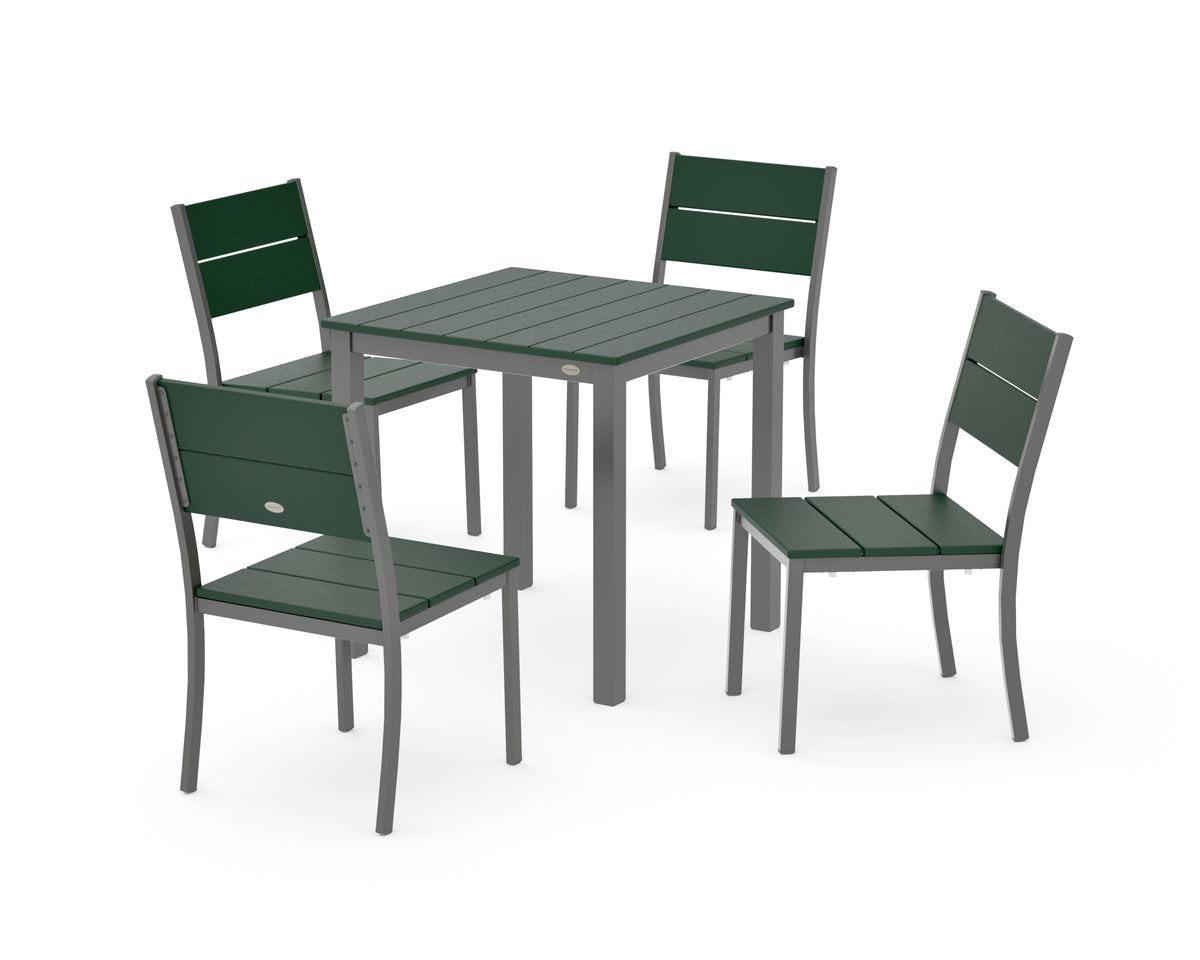 POLYWOOD Main Street 5-Piece Square Dining Set- Small in Charcoal / Green