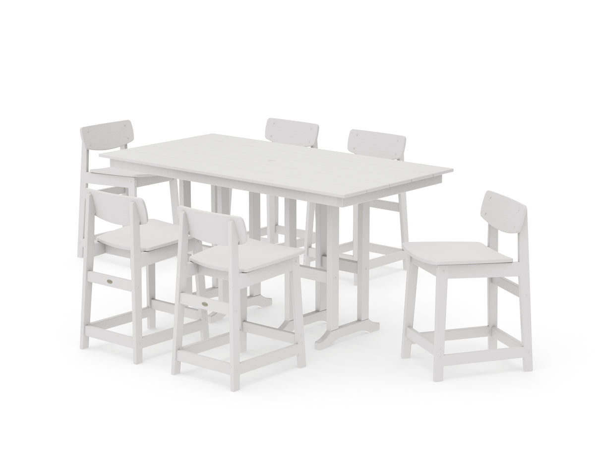 POLYWOOD Modern Studio Urban Lowback Counter Chair 7-Piece Set in Vintage White