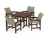 POLYWOOD Coastal Woven 5-Piece Farmhouse Dining Set in Mahogany / Dune Grass