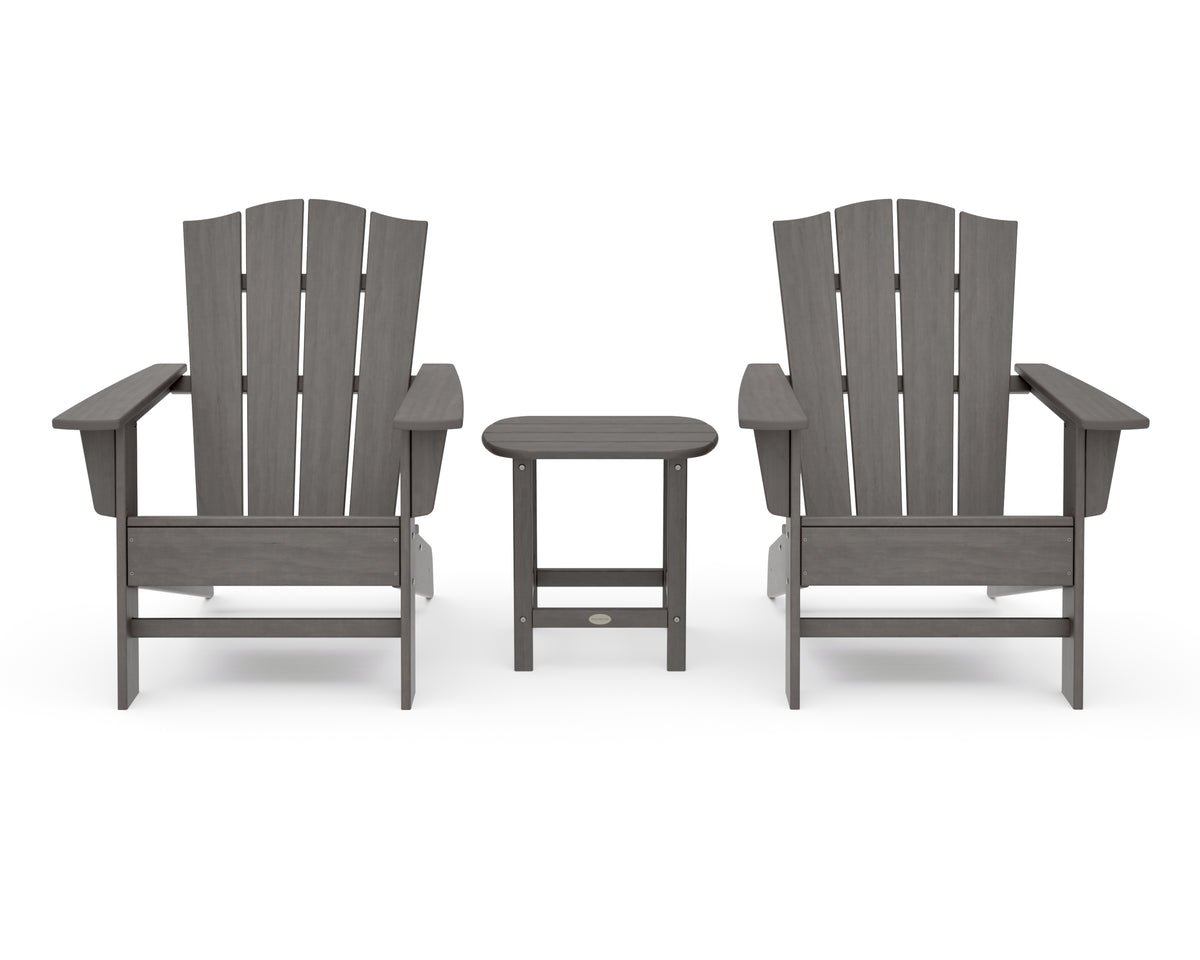 POLYWOOD Wave 3-Piece Adirondack Chair Set with The Crest Chairs in Driftwood