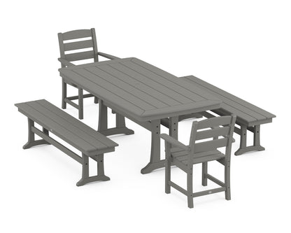 POLYWOOD Lakeside 5-Piece Dining Set with Trestle Legs - 38" x 73" Table in Slate Grey