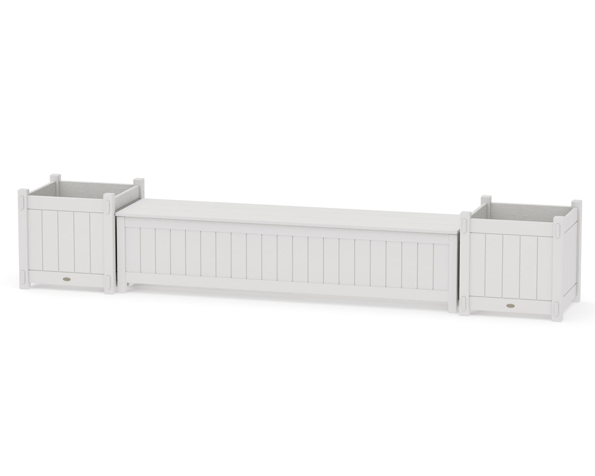 POLYWOOD 72" Vineyard Straight Planter Storage Bench Set - Large in Vintage White