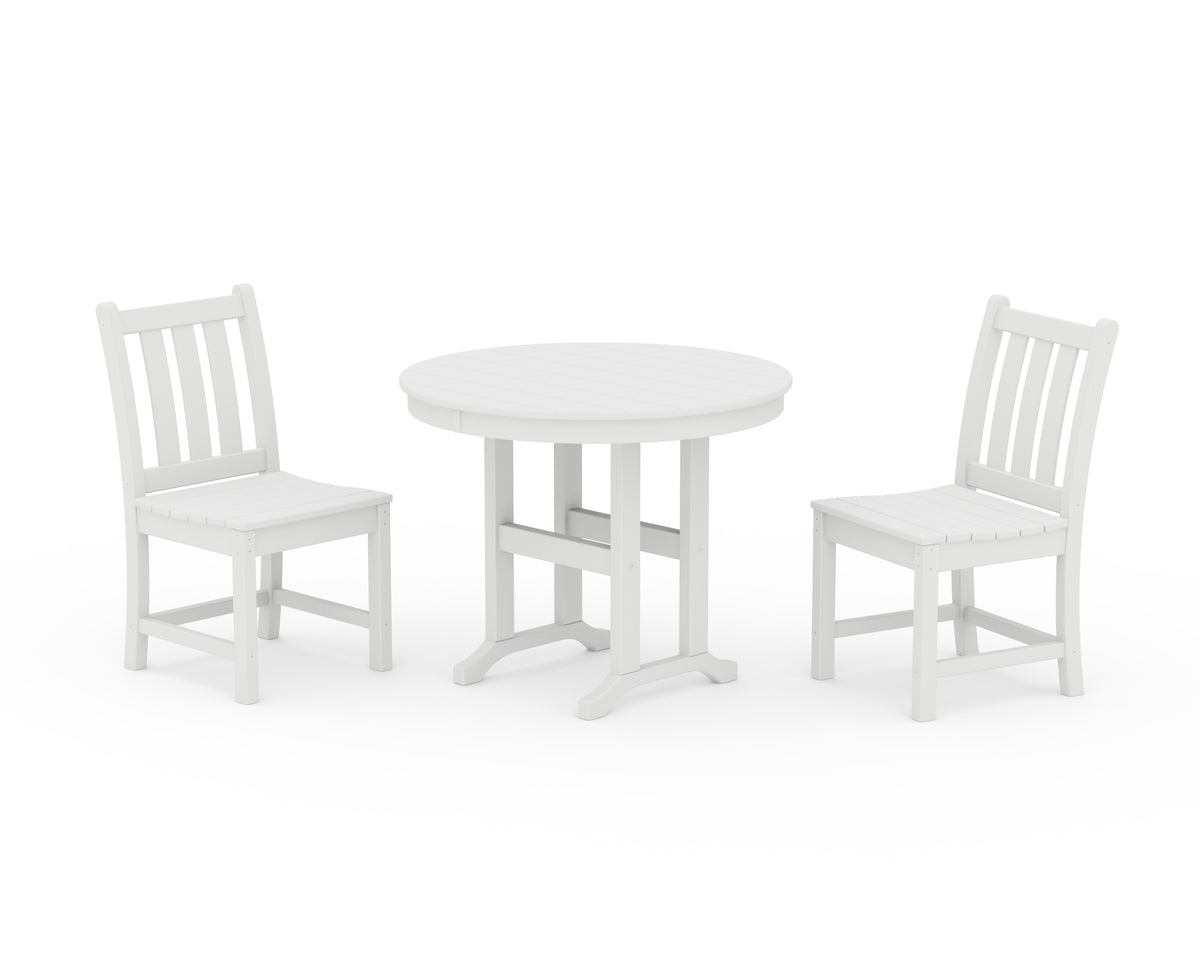 POLYWOOD Traditional Garden Side Chair 3-Piece Round Dining Set in White