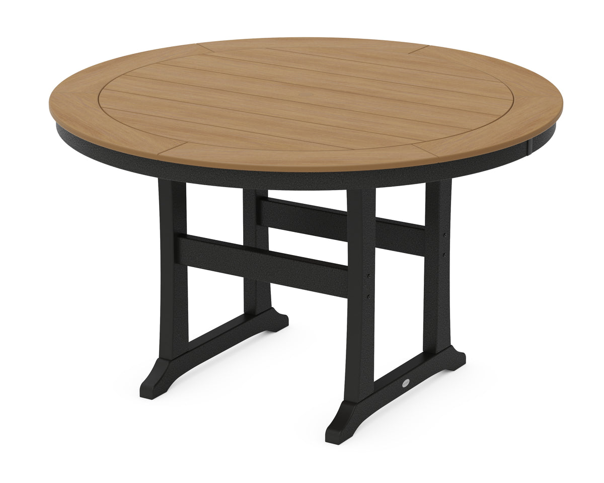 POLYWOOD Nautical Trestle 60" Round Counter Table in Black / Natural