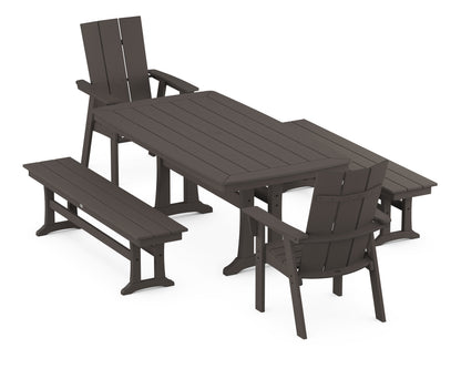 POLYWOOD Modern Curveback Adirondack 5-Piece Dining Set with Trestle Legs in Vintage Coffee