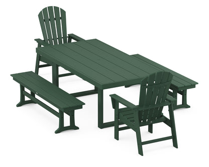 POLYWOOD South Beach 5-Piece Dining Set with Benches - 39" x 78" Table in Green
