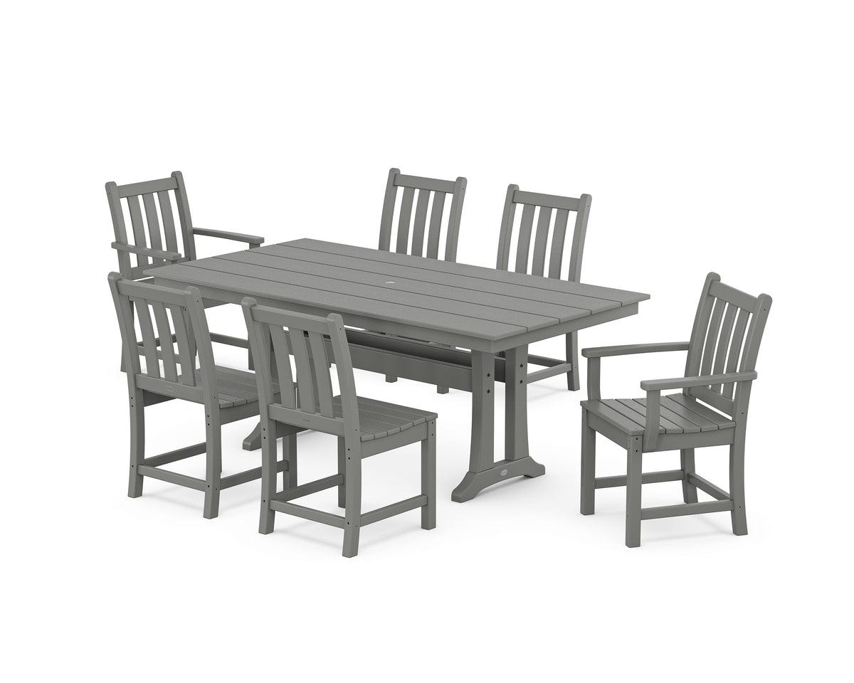 POLYWOOD Traditional Garden 7-Piece Farmhouse Dining Set with Trestle Legs in Slate Grey