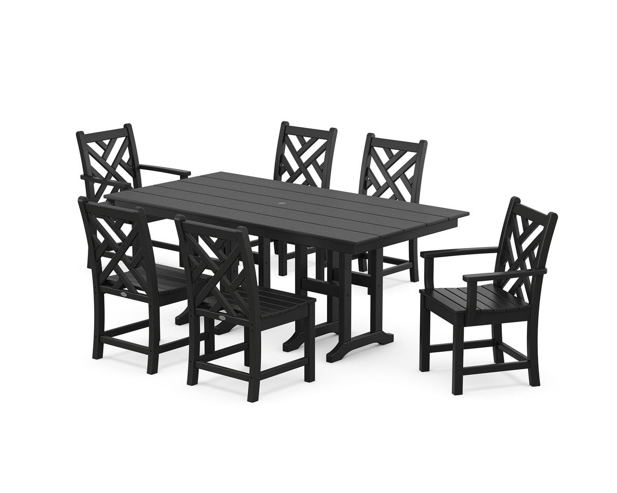 POLYWOOD Chippendale 7-Piece Farmhouse Dining Set in Black