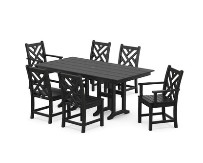 POLYWOOD Chippendale 7-Piece Farmhouse Dining Set in Black