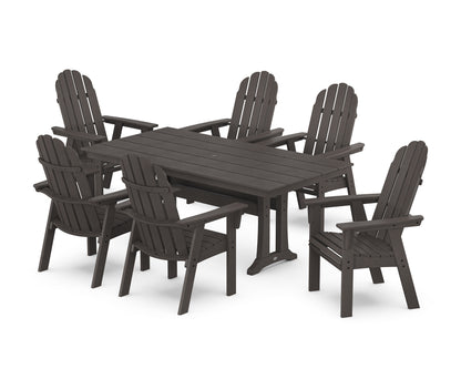 POLYWOOD Vineyard Curveback Adirondack Chair 7-Piece Farmhouse Dining Set with Trestle Legs in Vintage Coffee